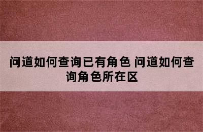 问道如何查询已有角色 问道如何查询角色所在区